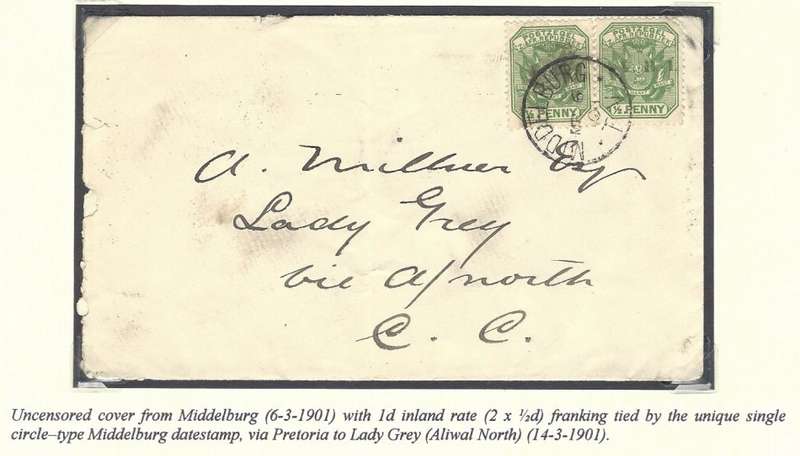 Boer War: 1901 Uncensored cover "Middelburg TVL" via Pretoria to Lady Grey. See below.