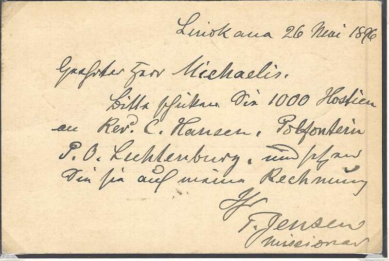 Transvaal: 1896 LINOKANA cds on card via ZEERUST to Johannesburg. See below.