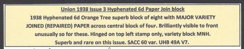 Union 1938 Hyphenated 6d block JOINED PAPER Superb Mint. See below.