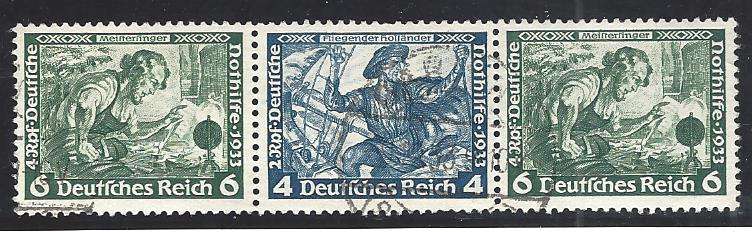 Germany 1933 Scarce Wagner se-tenant strip of 3 fine used. Michel W48. See below.