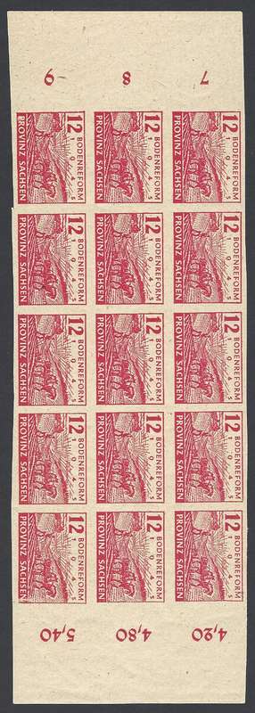 Germany (Saxony) Scarce 1945 intact imperf block of 15 with sheet values. Superb mint. See below.
