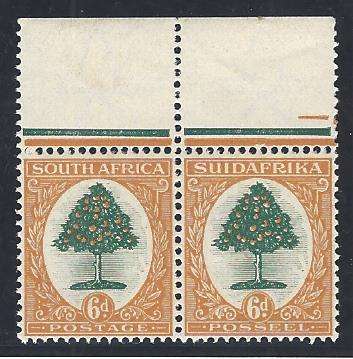 Union: 1927 Pretoria Printing Wmk Inv. top marginal pair. MNH. SACC 31Pb. See below.