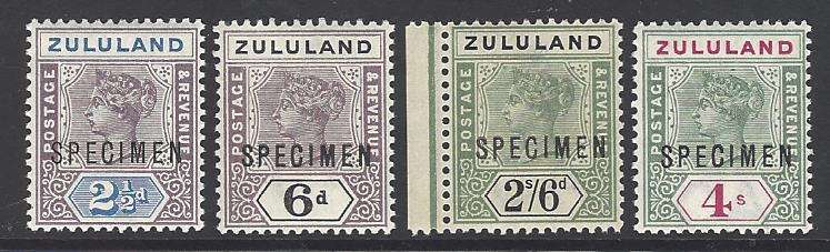 Zululand 1894 Specimen group of 4 superb MNH. SG 22/24/26/27S - SACC 16/18/20/21S. See below.