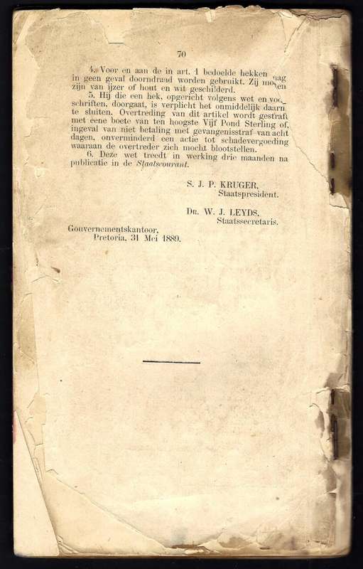 ZAR Rare 1889 Historic Grondwet publication with multiple Laws belonging to Barberton Veldcornet.