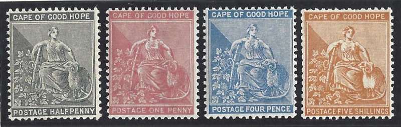 Cape Rectangular: 1871/6 set of 4 superb MNH/VFM. SACC 23/6. See below.