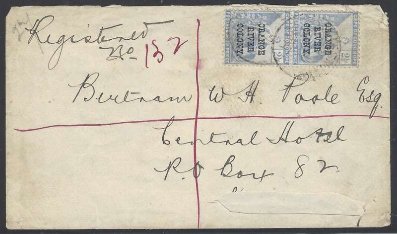 OFS/BOER WAR: scarce uncensored registered 1900 cover: FAURESMITH/N. E. TPO UP/KIMBERLEY. See below.