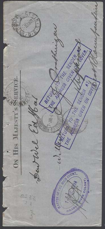 OFS: Scarce  1903 "RETURNED LETTER OFFICE / O.R.C." cds on O.H.M.S. cover. See below.