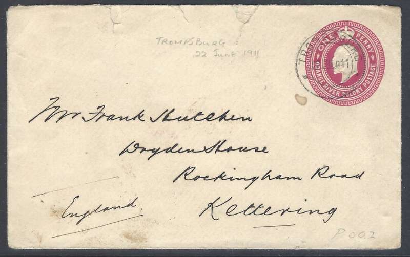 OFS (ORC) 1911 One Penny postal stationery envelope TROMPSBURG/KETTERING. See below.