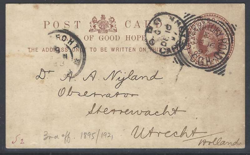 Cape 1d Queen Vic 1897 p/card OBSERVATORY ROAD/UTRECHT. See below.