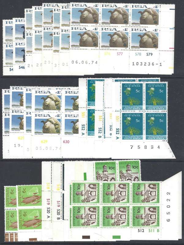 RSA 1972-74 no wmk. decimal definitive series set of 56 Cylinder Blocks superb MNH. See below.