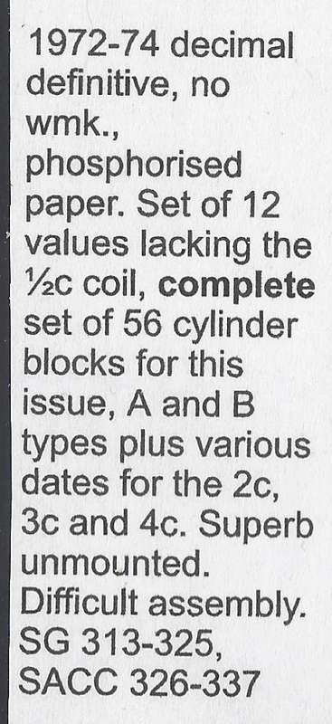 RSA 1972-74 no wmk. decimal definitive series set of 56 Cylinder Blocks superb MNH. See below.