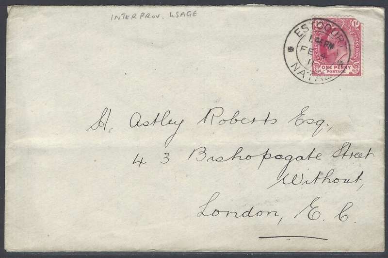 Cape/Natal Inter-provincial: 1911 cover with Cape used in Natal - ESCOURT. See below.