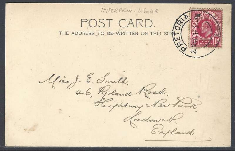 Transvaal/Natal Inter-provincial 1911 WARMBATHS HOTEL p/card PRETORIA/ENGLAND. See below.