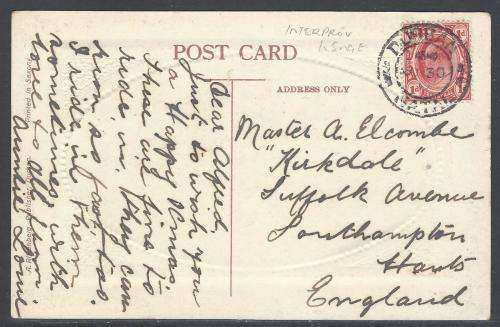 Natal/Transvaal Inter-provincial: Historic 1912 card Durban/England. See below.