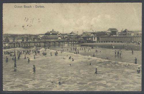 Natal/Transvaal Inter-provincial: Historic 1912 Ocean Beach card Durban/England. See below.