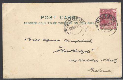 OFS/Cape 1912 Interprov. POTCHEFSTROOM historic postcard P.O. VREDE/Pretoria. See below.