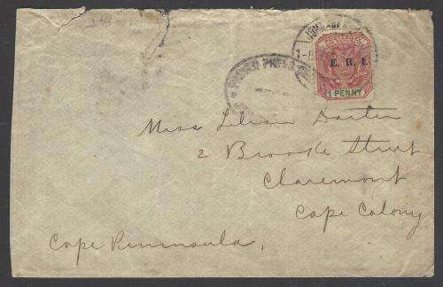 Boer War Censored cover Johannesburg/Claremont, Cape Town. See below.