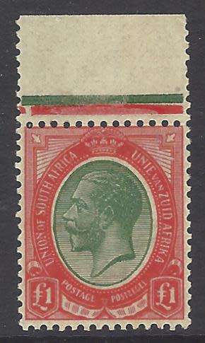 Union 1913 £1 Kings Head very fine unmounted mint. CV R 37,000. SACC 16. See below.
