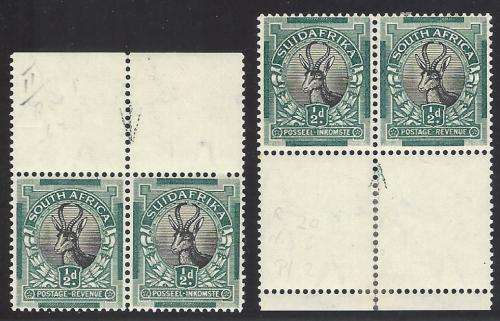 1932 Union rare Roto Issue II Springbok ARROW pairs MNH/FM. R 2,200. UHB 36 Cb. See below.