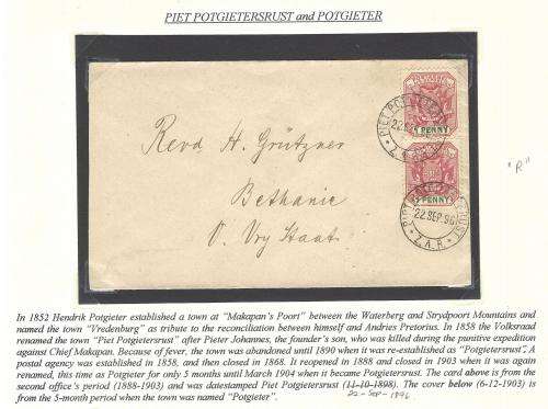 Transvaal 1896 PIETPOTGIETERSRUST cover. See below.