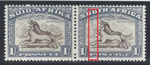 Union 1939 1/- brown & blue variety: `vertical lines` superb MNH. SACC 61. See below.