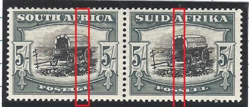 Union 1944 5/- variety `Vertical green lines` fine mint. SACC 62av/SG 64d. See below.