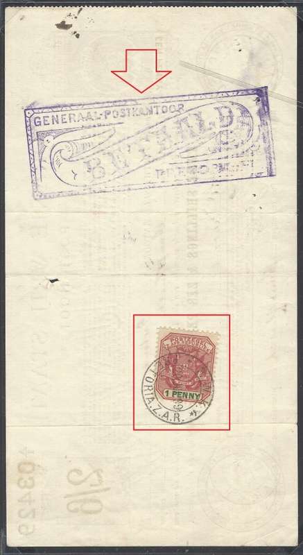 OFS/Transvaal Rare 1899 2/6 `Post Noot` from Kroonstad to Pretoria. See below.