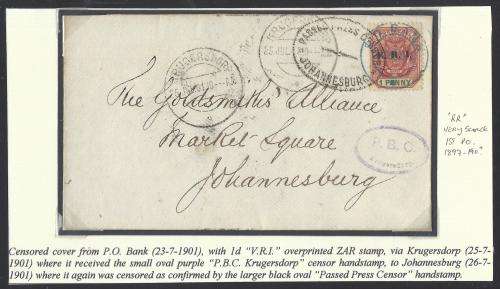 Boer War Rare censored `P.O.BANK/KRUGERSDORP/JOHANNESBURG` cover. See below.