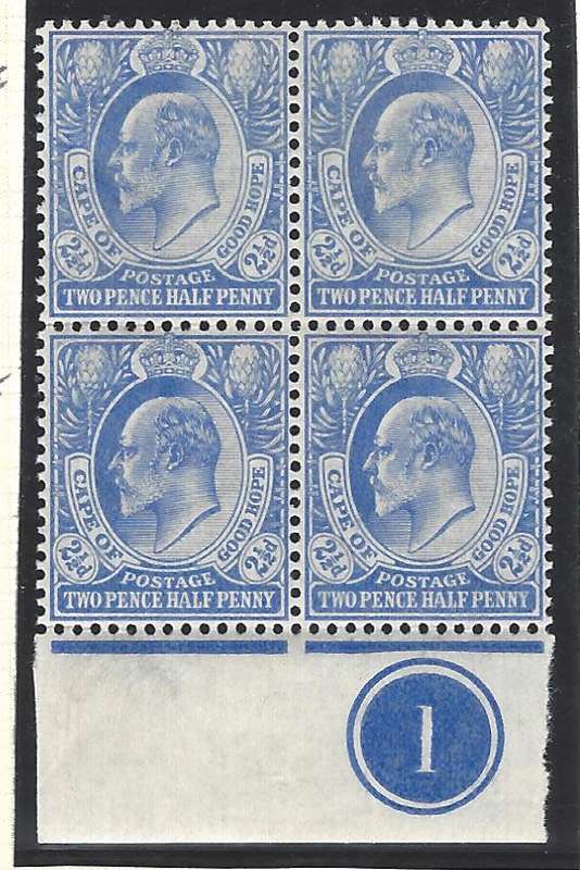 Cape 1902/4 SACC 68 plate block number 1 FM. See below.