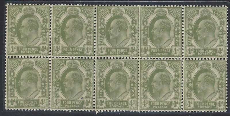 Cape 1902/4 SACC 70 block of 10 superb MNH. See below.