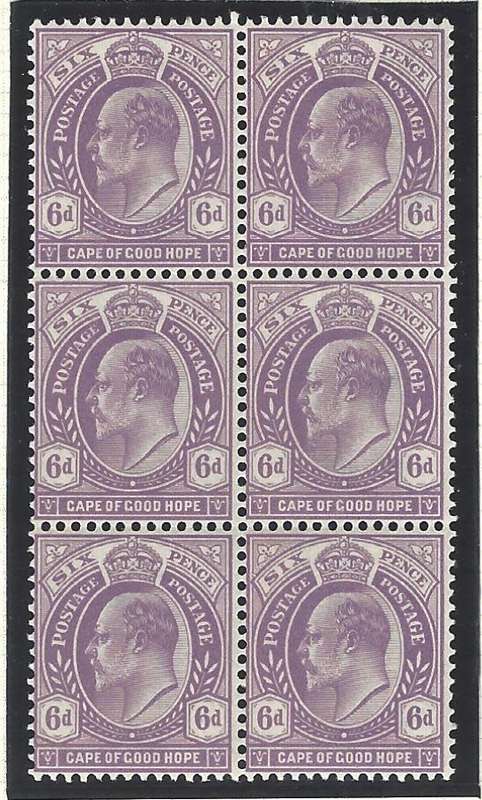 Cape 1902/4 SACC 71 block of 6 MNH. See below.