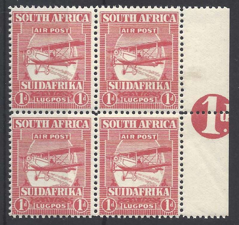 Union 1925 SACC 25 control/numbered block MNH. See below.