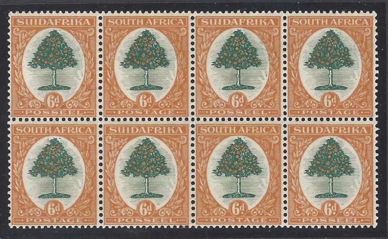 Union 1926 London Ptg. 6d block of 8. MNH. SACC 31L. See below.