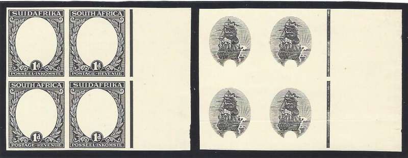 Union 1926/7 London Pictorial 1d Imperforate Plate Proof marginal blocks. See below.
