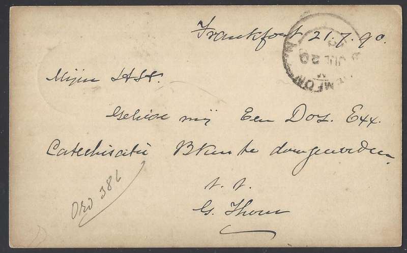 OFS 1890 1d Brief Kaart FRANKFORT to BLOEMFONTEIN. See below.