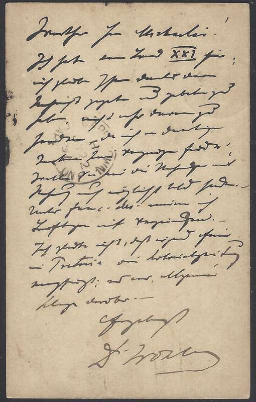 OFS 1891 1d Brief Kaart BETHULIE to CAPE TOWN. See below.