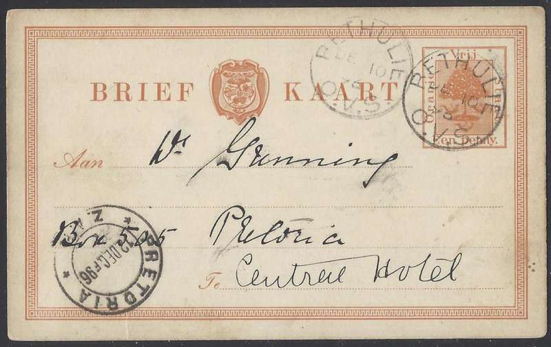 OFS 1896 1d Brief Kaart BETHULIE to PRETORIA. See below.