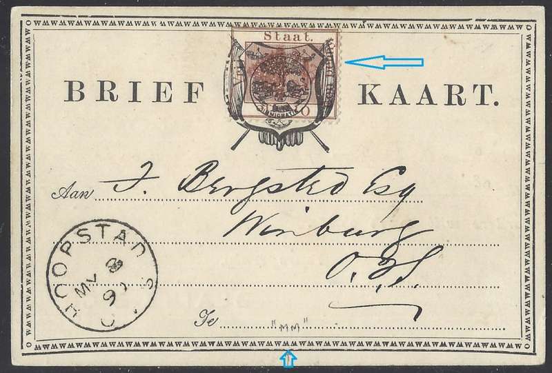 OFS 1890 Scarce 1d Postcard stamp Brief Kaart HOOPSTAD to WINBURG. See below.