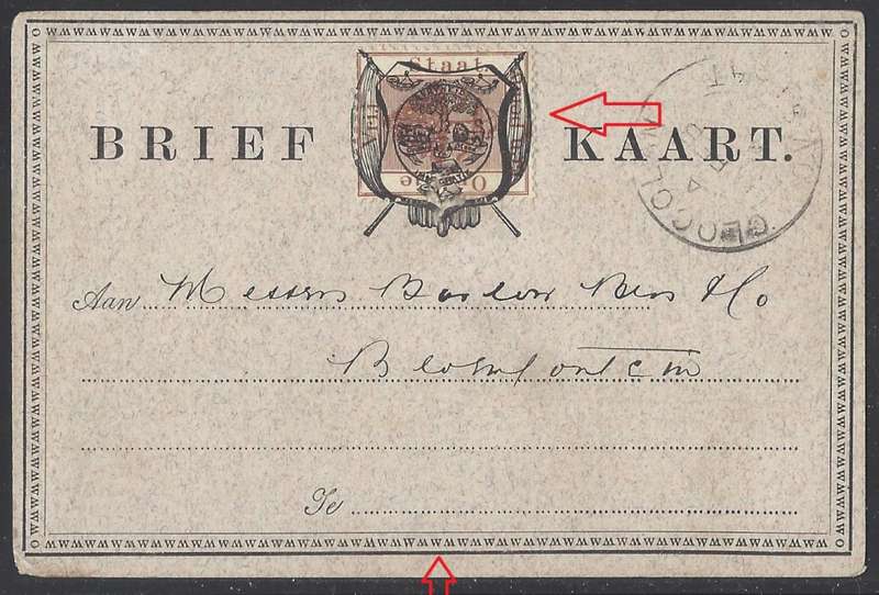 OFS 1890 Scarce 1d P/card stamp Brief Kaart (Pink Granite paper) CLOCOLAN to BLOEMFONTEIN See below.