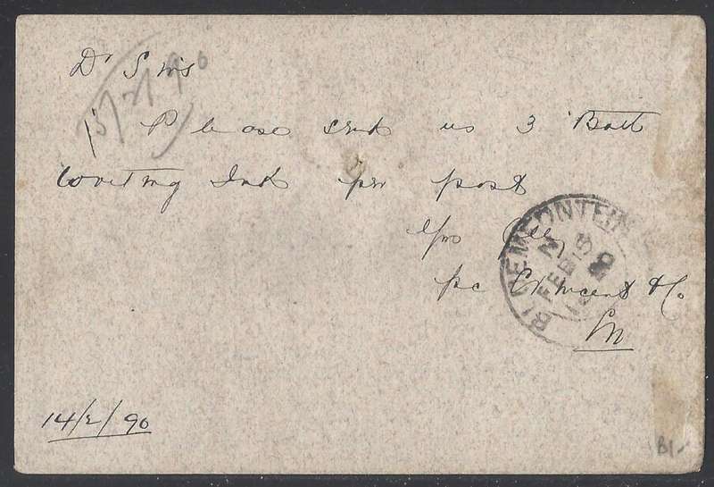 OFS 1890 Scarce 1d P/card stamp Brief Kaart (Pink Granite paper) CLOCOLAN to BLOEMFONTEIN See below.