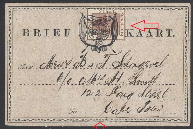 OFS 1889 Scarce 1d P/card stamp Brief Kaart (Pink Granite paper) BETHULIE to CAPE TOWN See below.