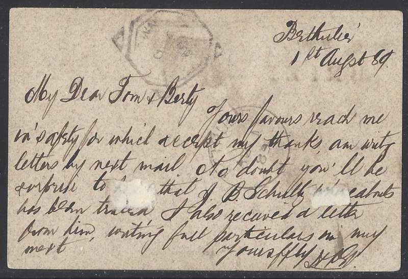 OFS 1889 Scarce 1d P/card stamp Brief Kaart (Pink Granite paper) BETHULIE to CAPE TOWN See below.
