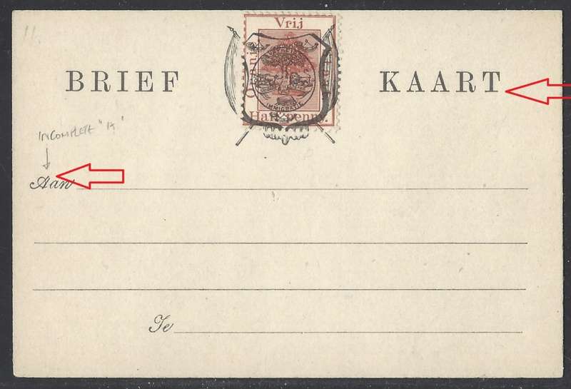 OFS 1891 (August) 1/2d FIRST PRINTING Stamp Brief Kaart VARIETY VF Unused. See below.
