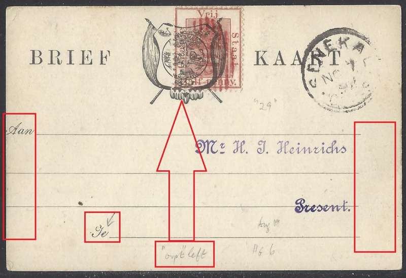 OFS 1892 (NOV 7) 1/2d FIRST PTG. Stamp Brief Kaart SENEKAL with varieties used locally. See below.