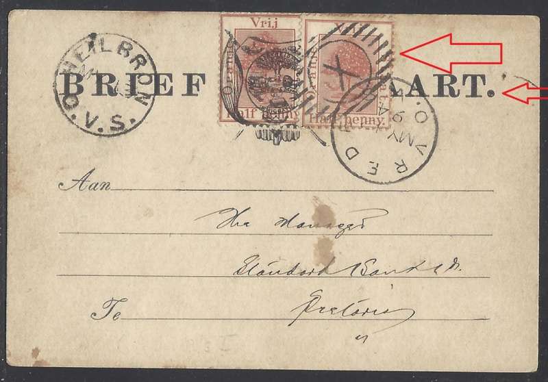 OFS 1894 (My 12) Rare Proving 1/2d FOURTH PTG. Stamp Brief Kaart VREDE (BONC X)/Heilbron/Pretoria.