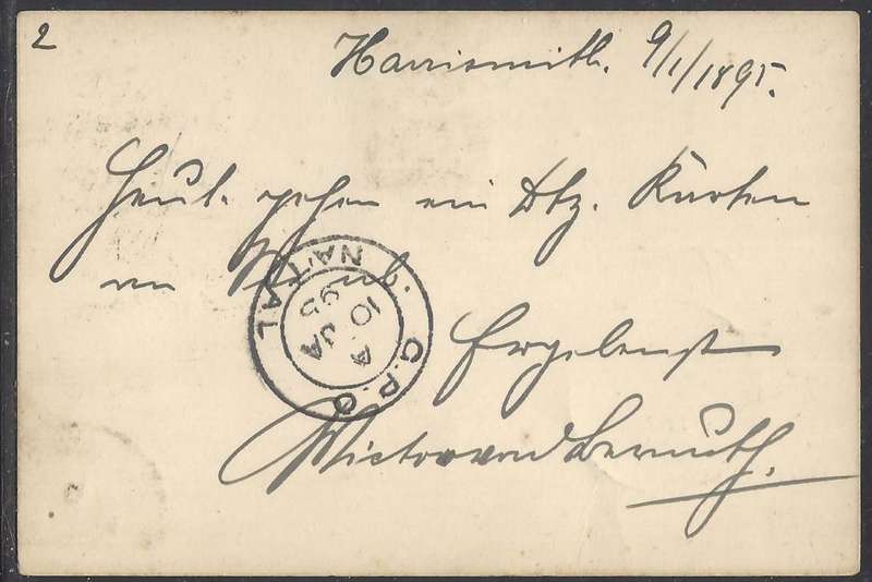 OFS 1895 (JA 9) Uprated 1/2d FIFTH PTG Stamp Brief Kaart Harrismith/GPO Natal/Noodsberg-road.