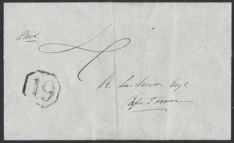 Cape 1853 Pre-adhesive rarity: Clanwilliam Octagonal `19` entire. Outstanding. See below.
