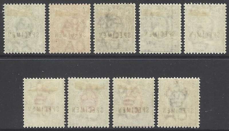 OFS/ORC: 1903/4 SPECIMEN set of 9 VFM. CV GBP 275/R 6,500. SG 139S/47S. See below.