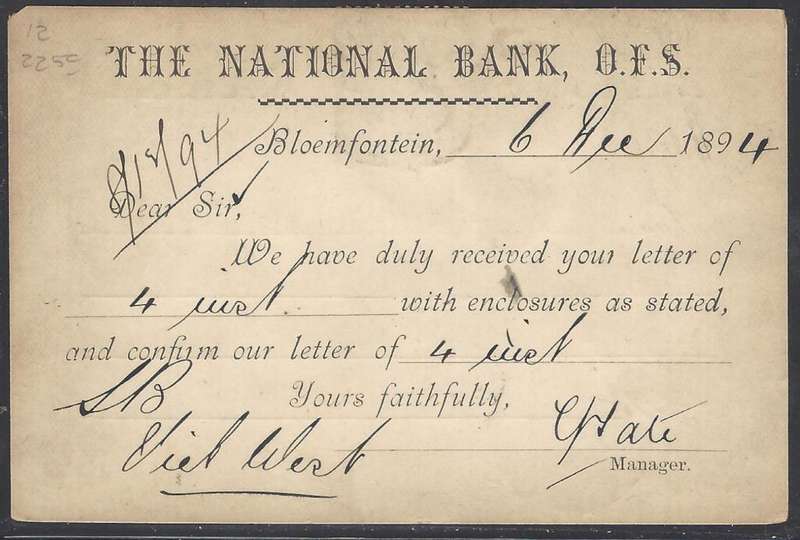 OFS 1894 (DE 6) 1/2d FIFTH PTG Stamp Brief Kaart Bloemfontein/Victoria West.