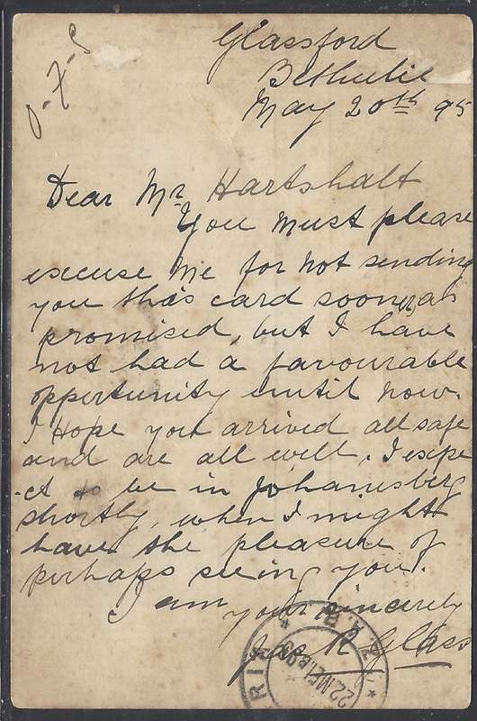 OFS 1895 (MY 20) Scarce uprated 1/2d SIXTH PTG Stamp Brief Kaart Bethulie/Pretoria. See below.